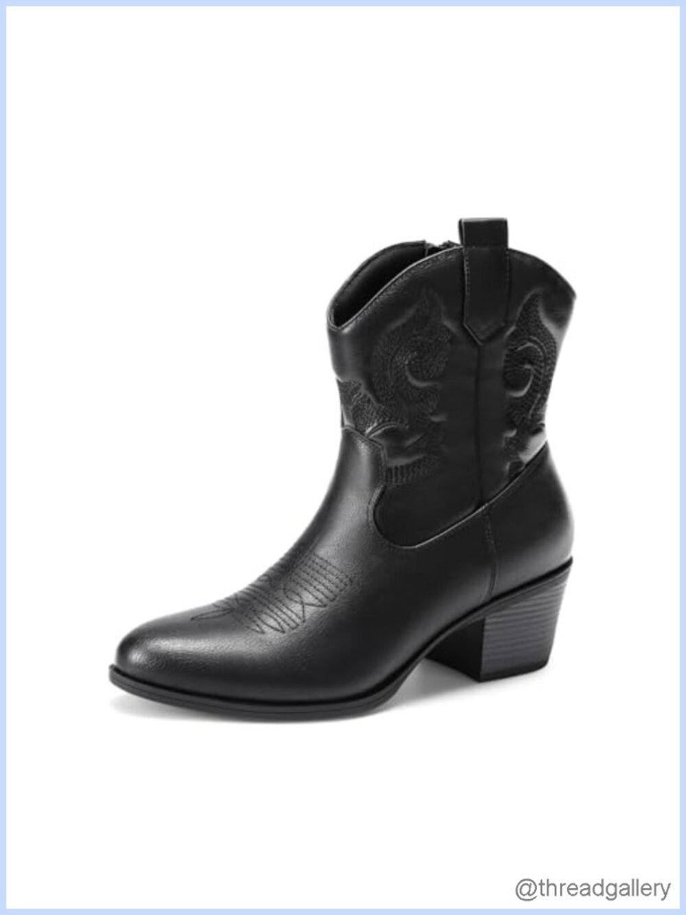 Faux Leather Western Cowboy Ankle Booties Embroidered Low Chunky Heel